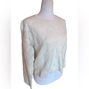 Amaryllis Cream Textured Sweater Cropped | Floral Knit Pullover